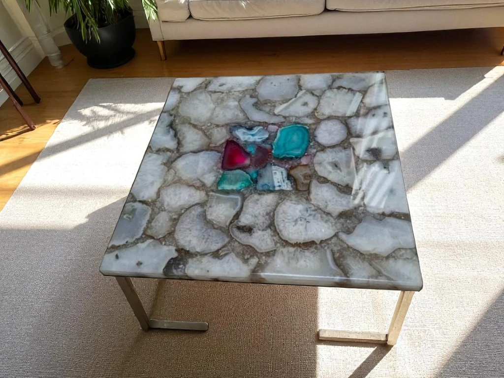 Square White Agate Coffee Table – Modern Elegance for Stylish Homes